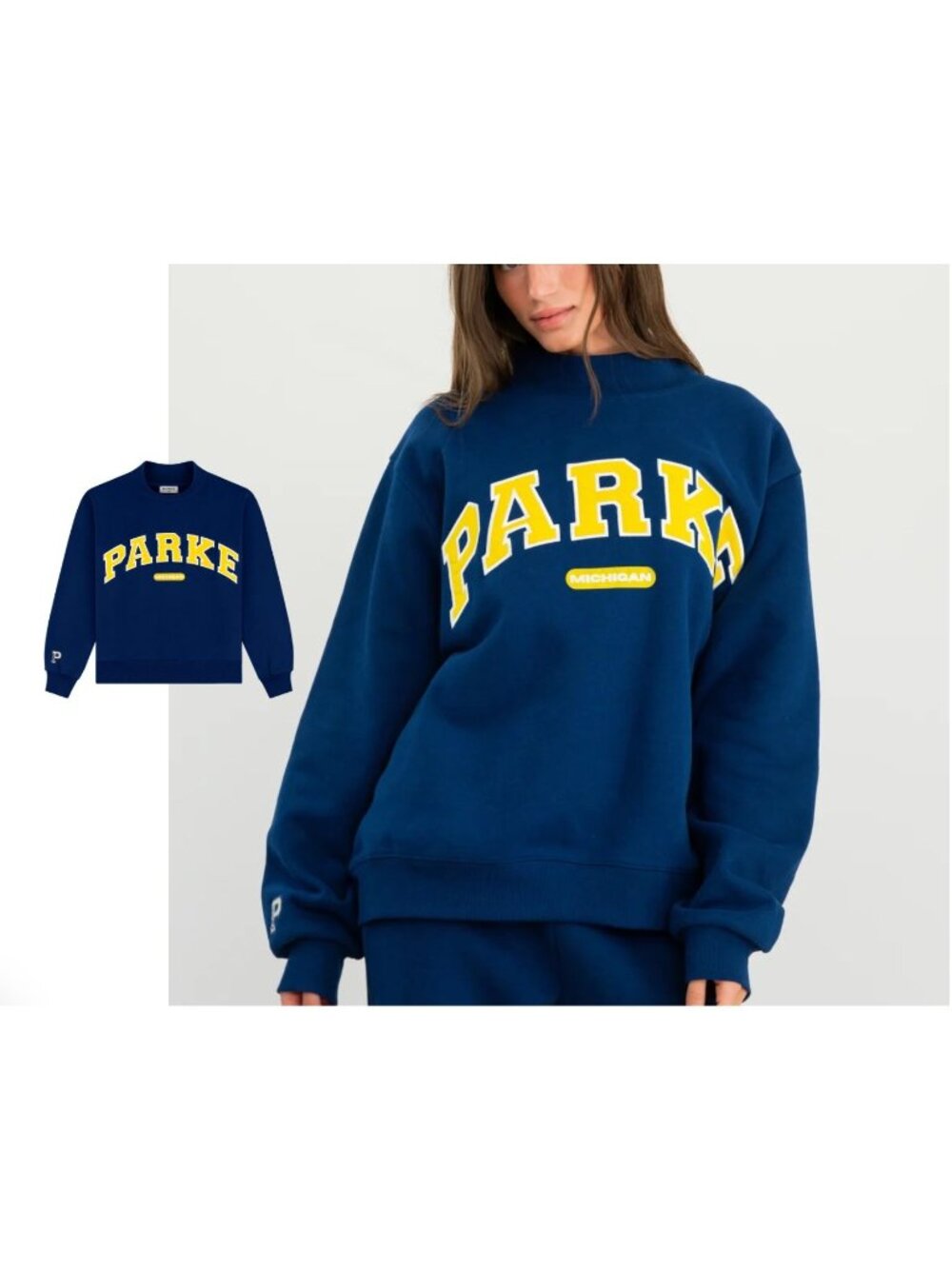 NWT PARKE x '47 Michigan Mockneck Varsity Sweatshirt Collegiate Blue S/M